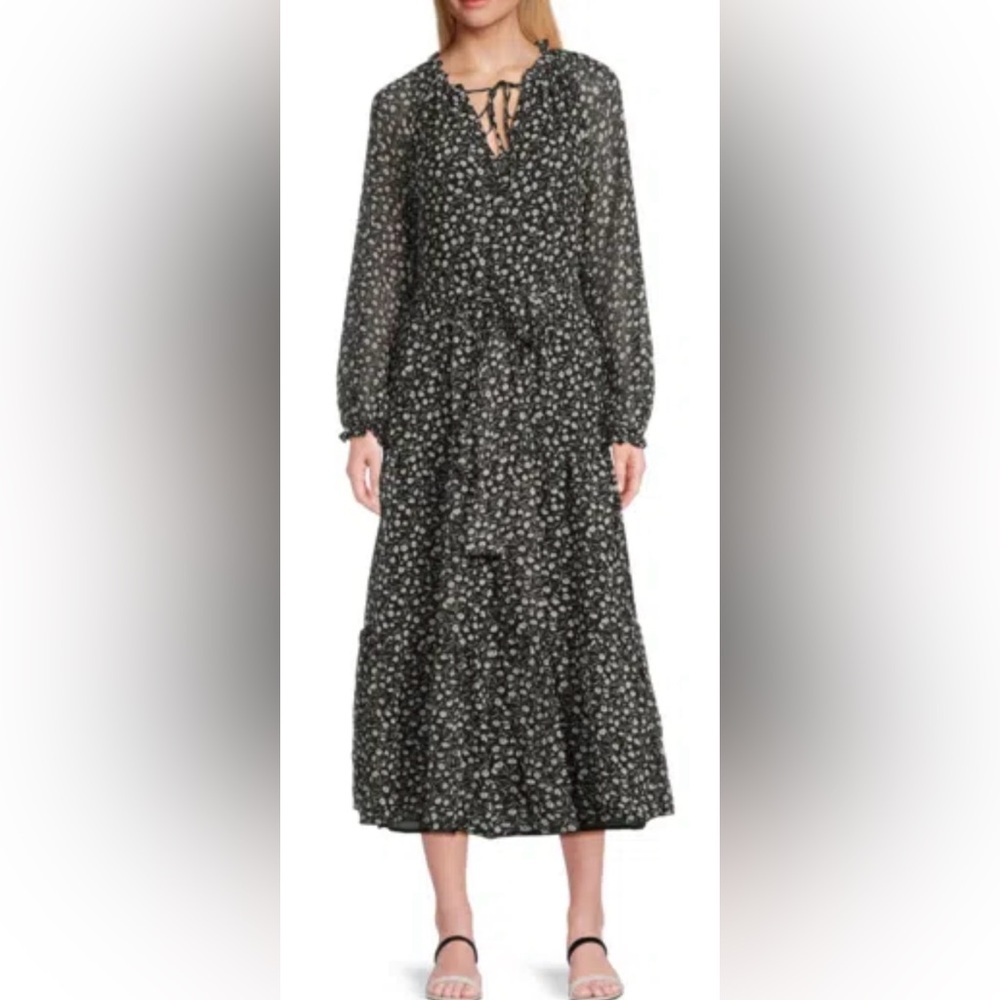 Saks Fifth Avenue Black Floral Belted Midaxi Dress